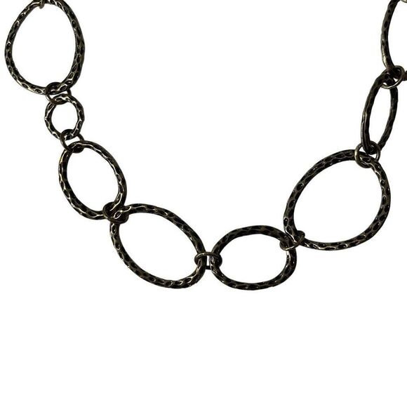 Vintage Finished Textured Oval Linked Necklace And Earrings Set OS - Picture 3 of 5